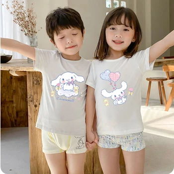 Cinnamoroll Children T-Shirt Kawaii T Shirt Sanrio Anime Cartoons Children Casual Clothes Tee Shirt Kid Girl Boy Fashion Y2K Top 2