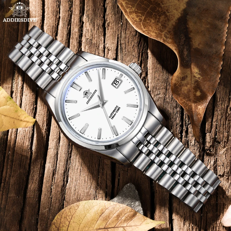 ADDIESDIVE 39mm Men's Watch Automatic Mechanical WristWatch NH35 Calendar Display 100m Waterproof Stainless Steel Diving Watches