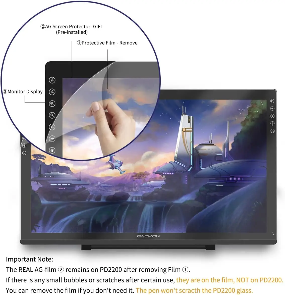 GAOMON PD2200-21.5 Inch Digital Tablet Anti-Glare Full Lamination Screen Display with 8 Touch Keys Support ±60° Tilt Function 4
