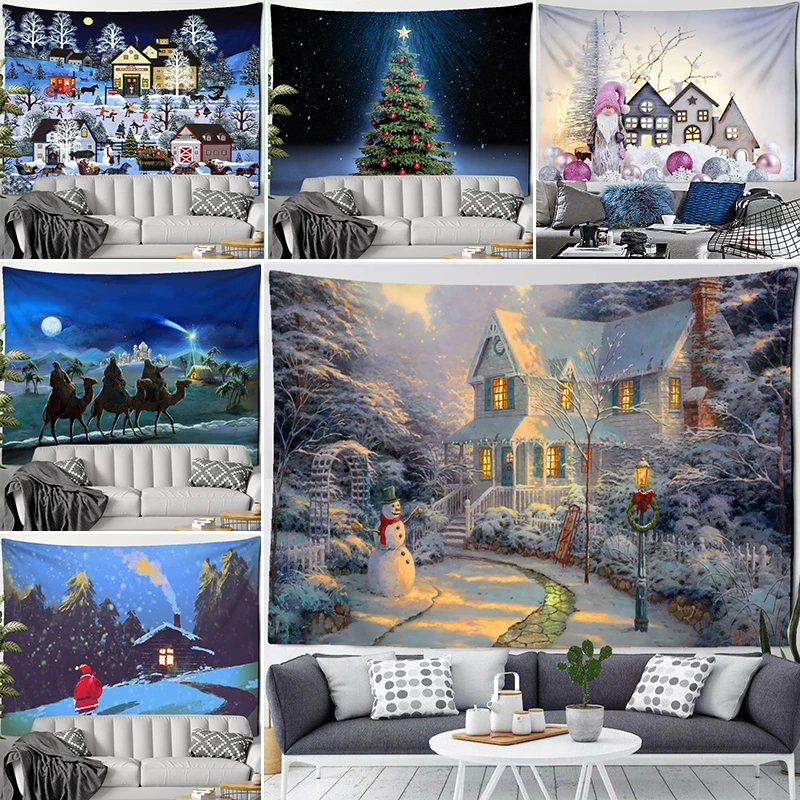 

Christmas Snowman Home Decor Tapestry Wall Hanging Room Backdrop Cloth Gift Hippie Festive Atmosphere