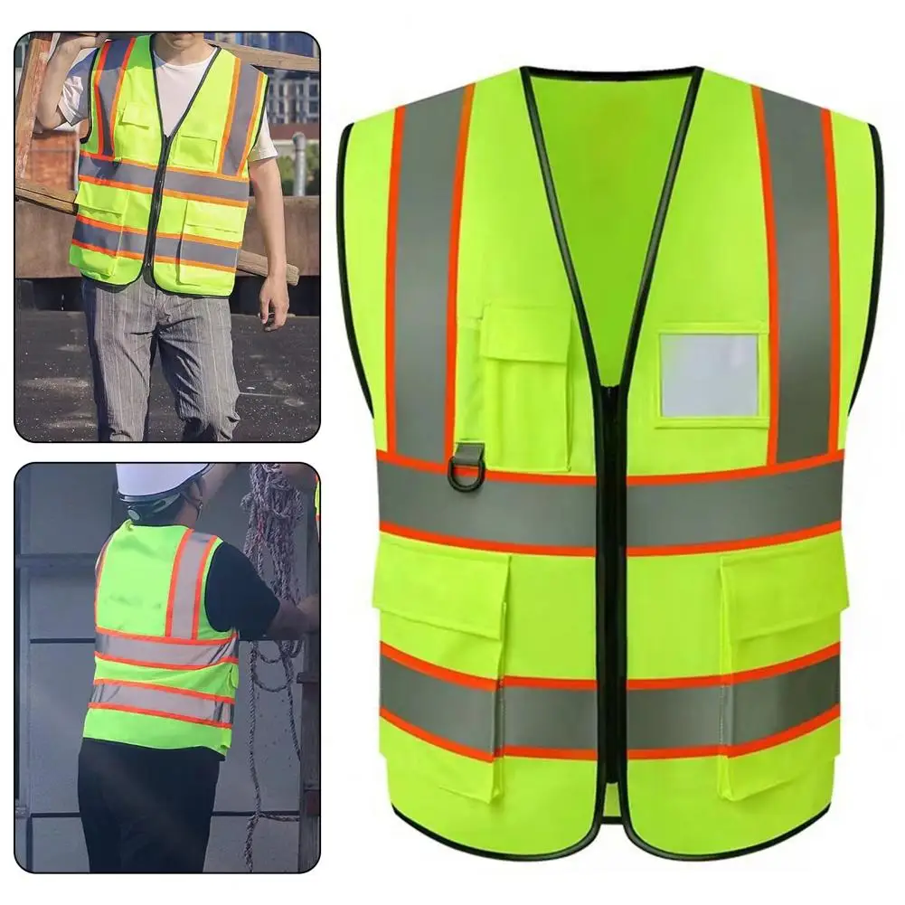 

Reflective Vest With Pockets Zipper High Visibility Safety Vest Men Waistcoat For Construction Worker Motorcycle Riding Vest