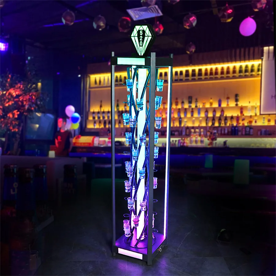 Custom 60 Hole Bar Party Rechargeable VIP Glass Serving Tray LED Shot Glass Wine Display Rack LED Cocktail Glass Display Holder