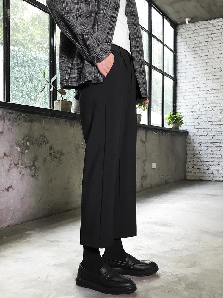 Straight slacks version men's cropped pants, cargo trousers, men's  trend large size loose wide-leg pants