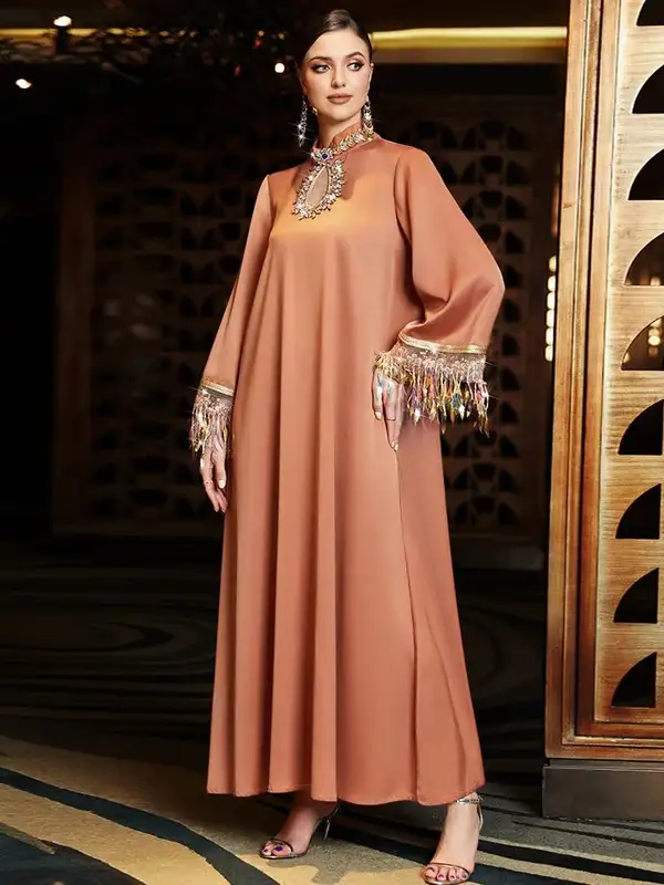 Ramadan Eid Satin Abaya Dubai Muslim Kaftan Evening Dress Islamic African Dresses For Prayer Clothes Women Caftan Marocain Femme - Image 5