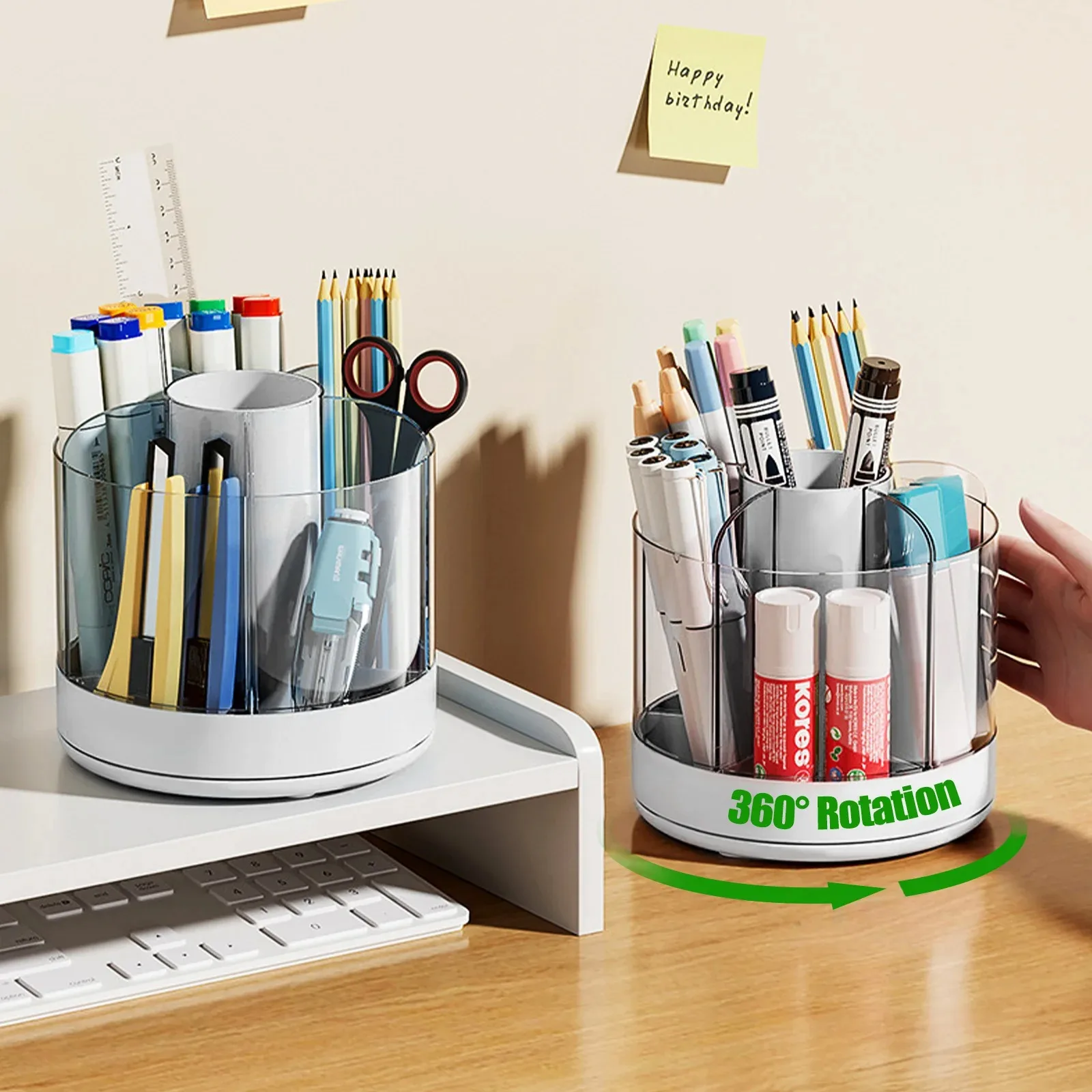 Rotating Pencil Organizer with 6 Compartments 360° Turntable Detachable Cosmetics Storage Box Round Revolving Makeup Brush 3