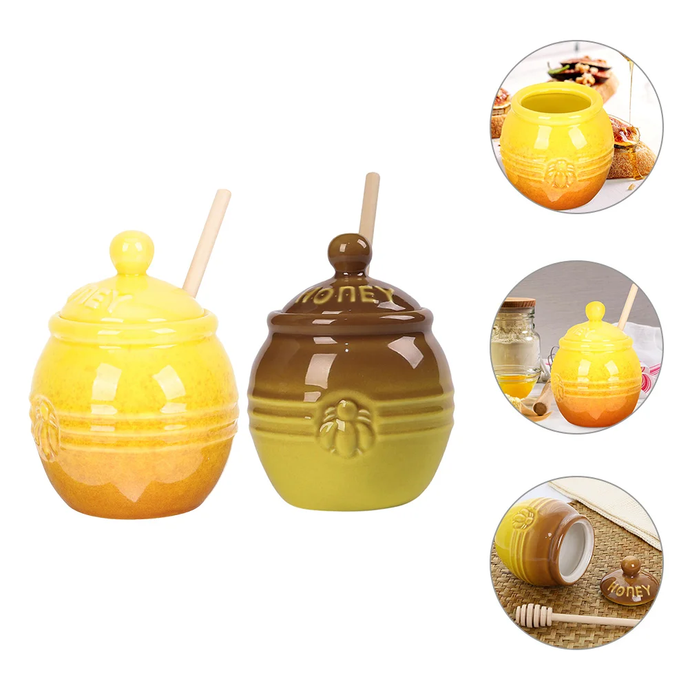 

2 Set of Ceramic Honey Jar with Dipper Honey Jar with Lid Porcelain Honey Pot Honey Container Jar