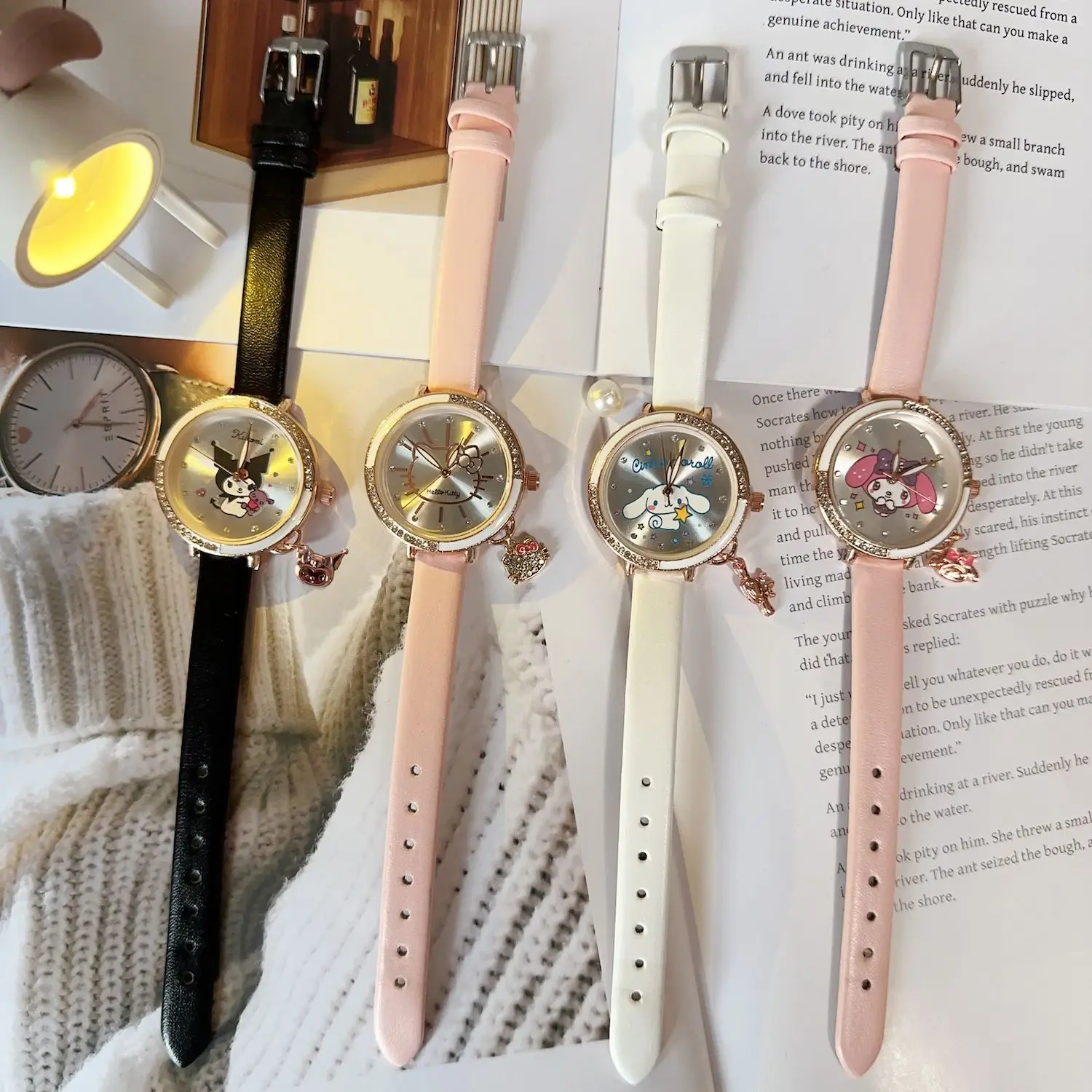 Quartz Watch Kawaii Cartoon Anime Figure Melody HelloKittys Kuromi Cinnamoroll High Quality White Leather Watch Girl Gifts 3