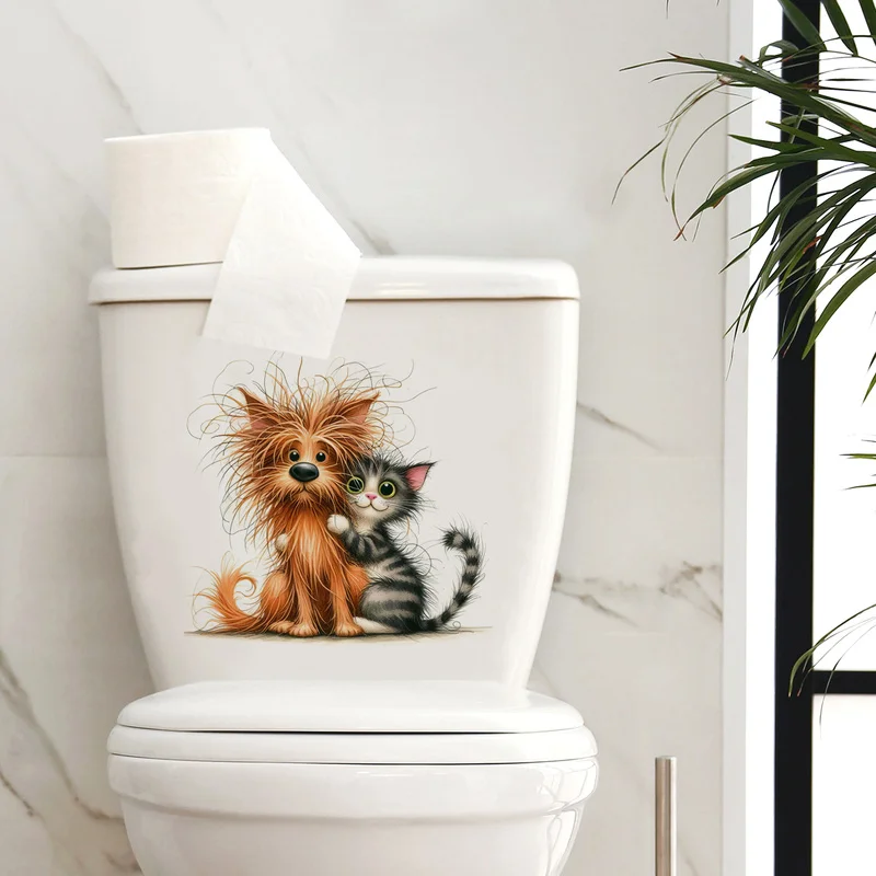 Funny Cat Dog Toilet Stickers Decorative Wall Stickers Home WC Decoration Sticker For Bathroom Self-Adhesive Decals