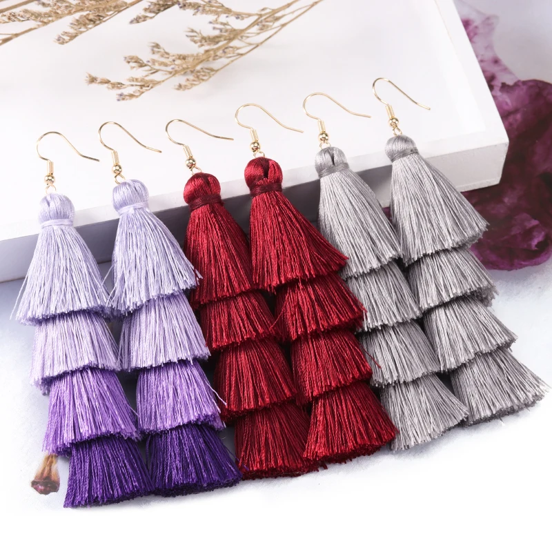 Orecchini Lunghi Bohémien Con Frange Di Piume Colorate E Perline – Gioiello Etnico A Goccia Per Donna (Viola) - 2