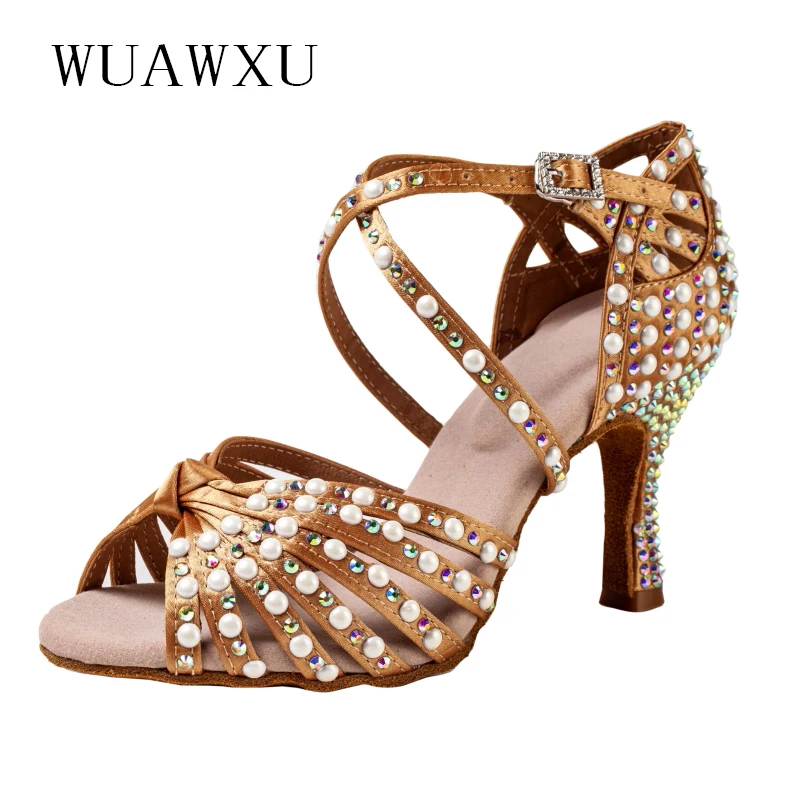 NATASHA Latin dance shoes black inlaid female dance shoes high eye dance shoes satin dance shoes shoes professional dance shoes
