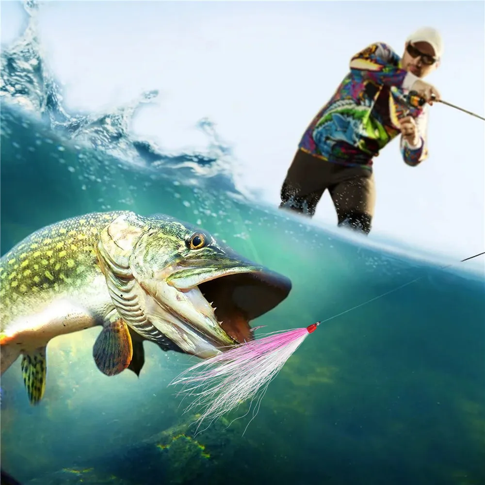 10/20/30Pcs Fishing Bucktail teasers for saltwater with hooks Mylar Flash  Tying fishing teaser skirts jig bait Fluke Rig lure