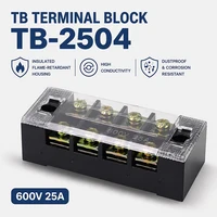 1PCS TB2504 Dual Row Thick Copper Screw Terminal Block Flame Retardant Grounding Strip Wire Connector Durable 600V 25A 1