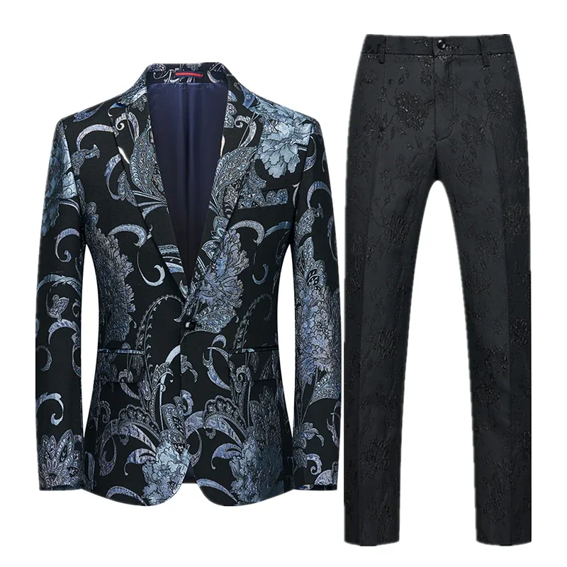 Embroidery Color Fashion Suit Two-piece Men's High Quality Personalized Stage Performance Banquet Business Casual Blazer+Pant formal suit business men clothing