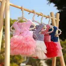 

2021 new Pink Dog Dress Universal Dogs dress Chihuahua Stripe Dress Skirt Puppy cat Princess Clothes Apparel cute puppy clothes