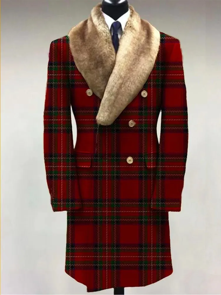 European American autumn and winter Latest Design men woolen coats lapel print medium length casual for mans only jackets