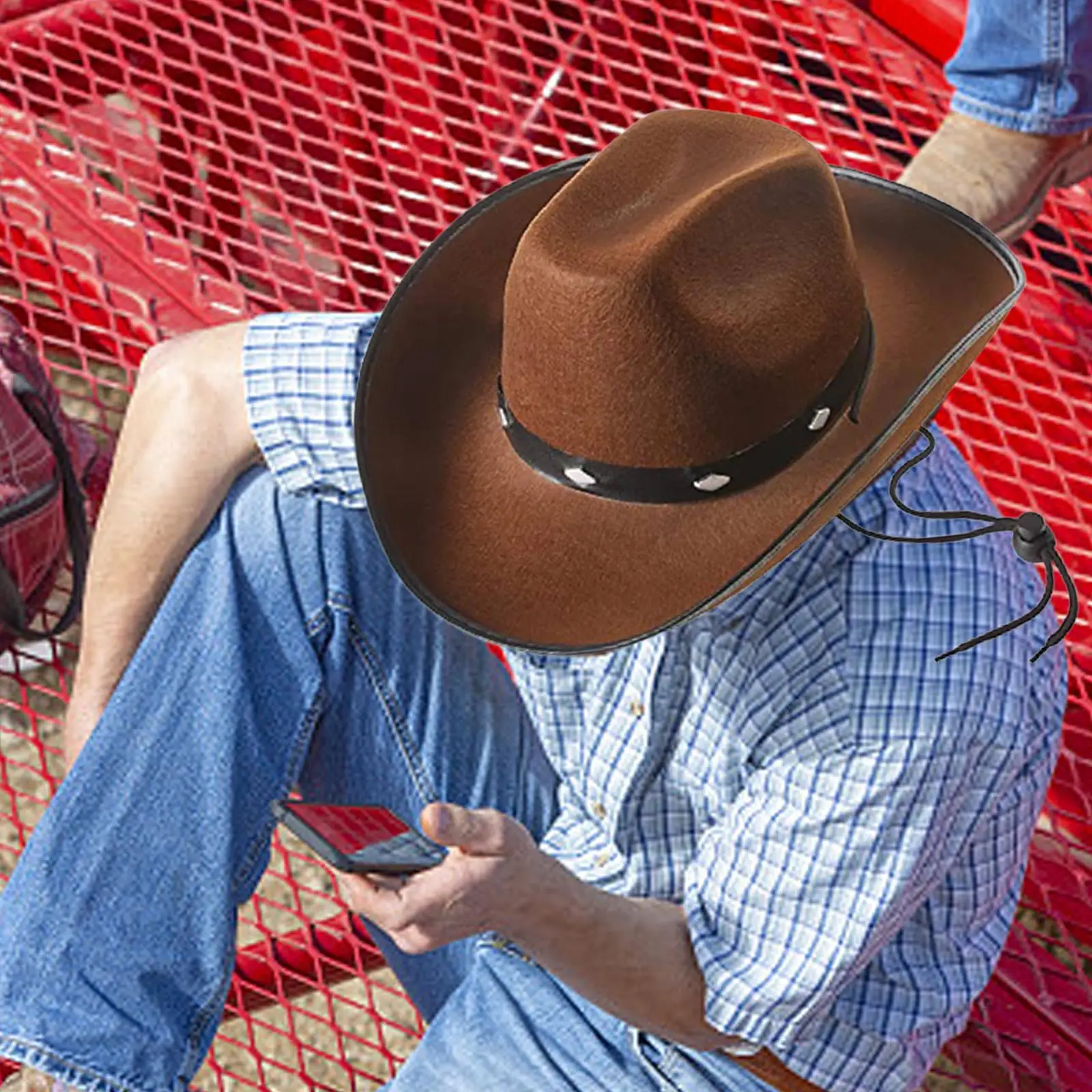 

Western Cowboy Hat Sun Hat with Lanyard Women Men Fedora Hat for Party Prop