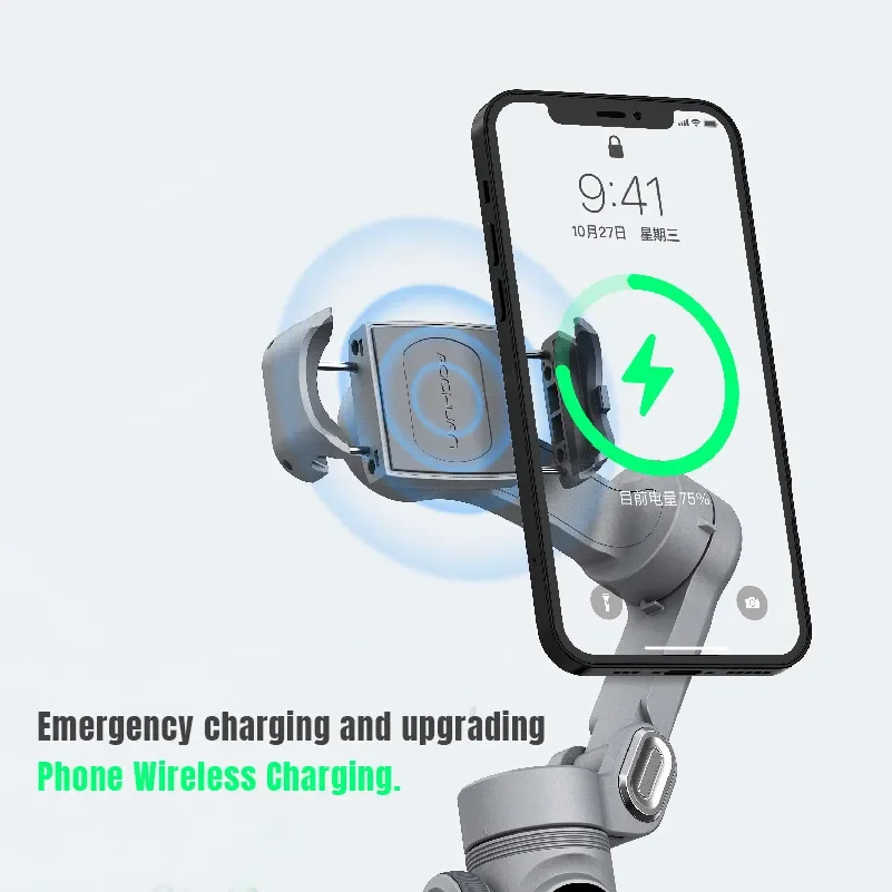 Handheld Gimbal Stabilizer 3-Axis Wireless Charger LED Display Light Focusing Wheel for iOS Android Phones Smart X Pro Universal Joint