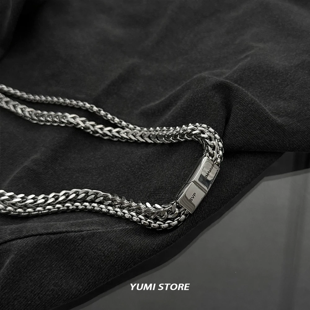 Hip-Hop Titan Stahl Doppel Kubanischen Halskette Für Mann Retro Einfache Kein Verblassen Schlüsselbein Pullover Kette Halsband Straße Schmuck Großhandel – Detail 7