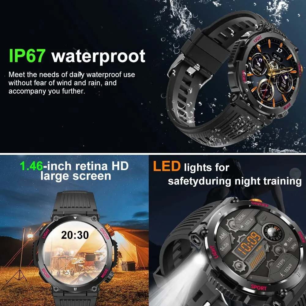 LIGE New Smart Watch Men Outdoor Sports Fitness Bracelet LED Lights Night Training Watches Bluetooth Call Smart Watch For Man