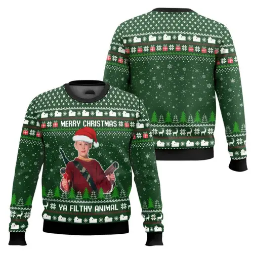 Merry Christmas alone at home Ugly Christmas sweater cartoon animation Men's pullover 2026 fashionable couple shirts Sweatshirt - Image 2