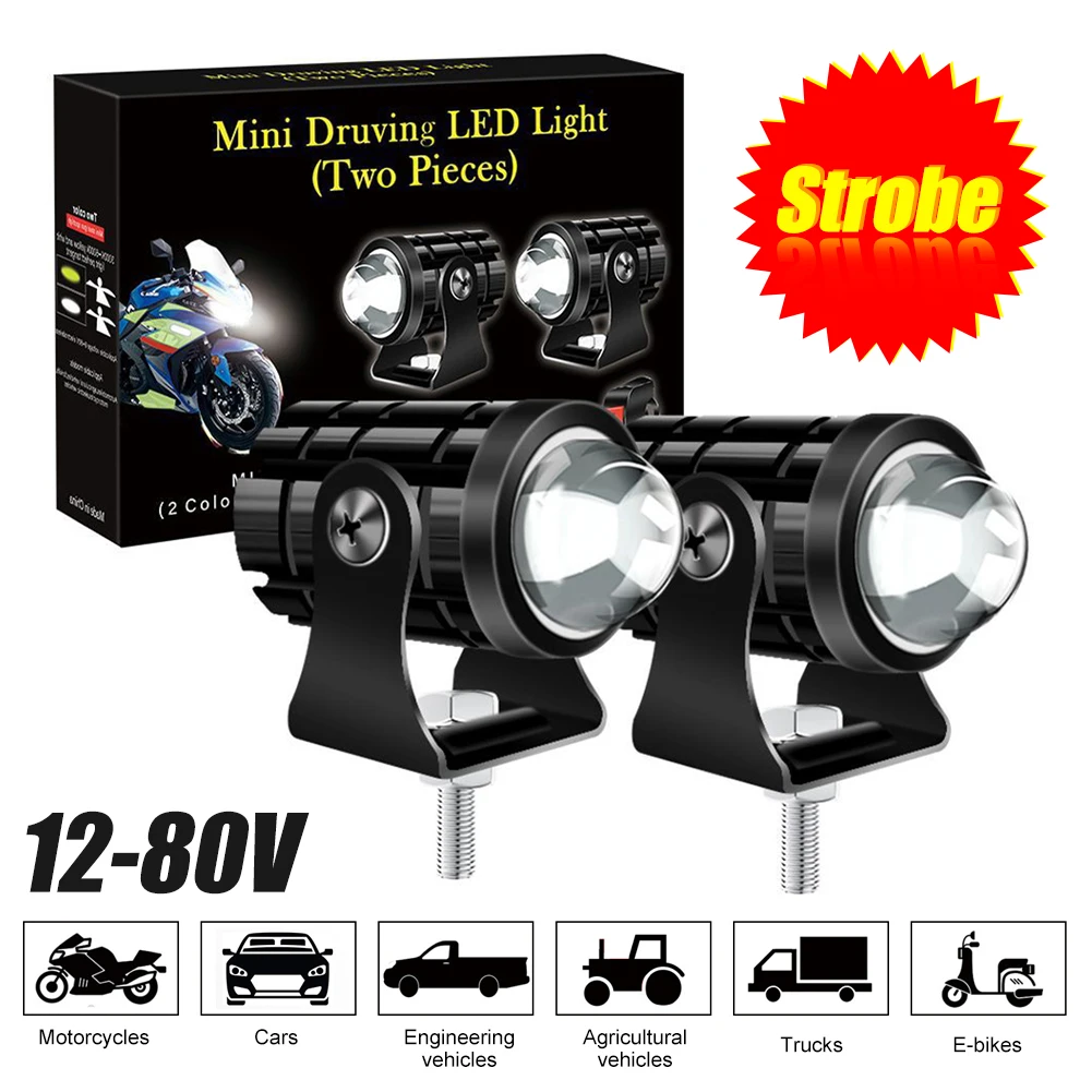 

1Pair Motorcycle LED Spot Lights 6000LM Super Bright LED Auxiliary Spotlight Lamp LED Headlight White+Yellow