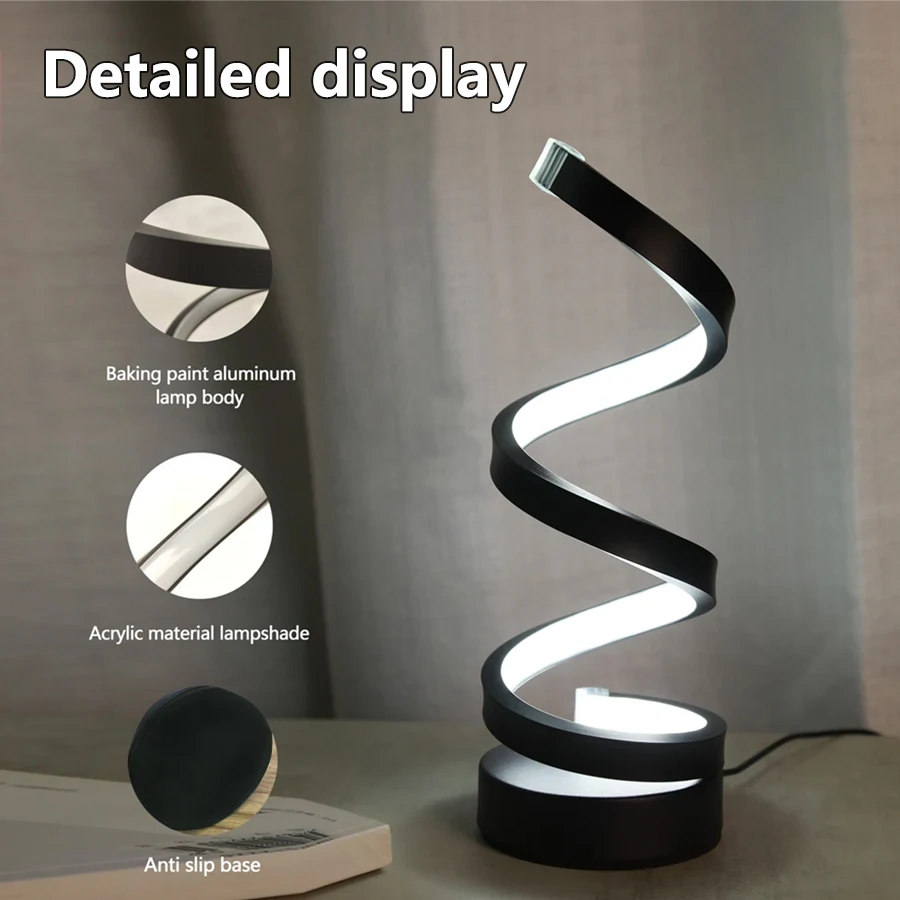 Modern Creative LED Table Lamp Spiral Desk Light 3 Colors Dimmable for Bedroom Living Room Office Bedside Decoration Lighting 4