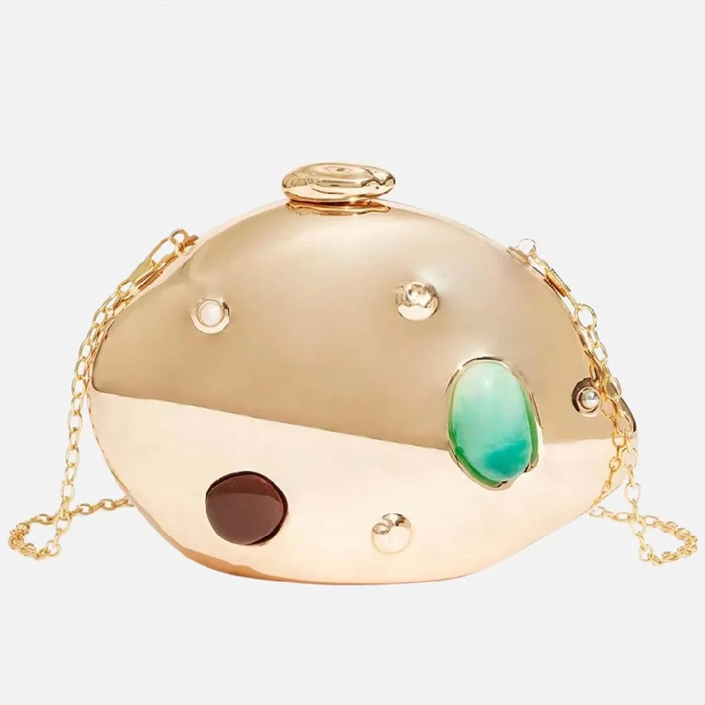 Gold Stone Evening Purses Bags Hard Metal Women Crystal Wedding Formal Clutch Diamond Lady Bridal Dinner Purse Banquet