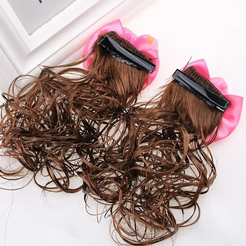 2Pcs  소녀를위한 귀여운 꽃 가발 헤어 클립 달콤한 꽃  머리핀 어린이 키즈 헤어 액세서리
