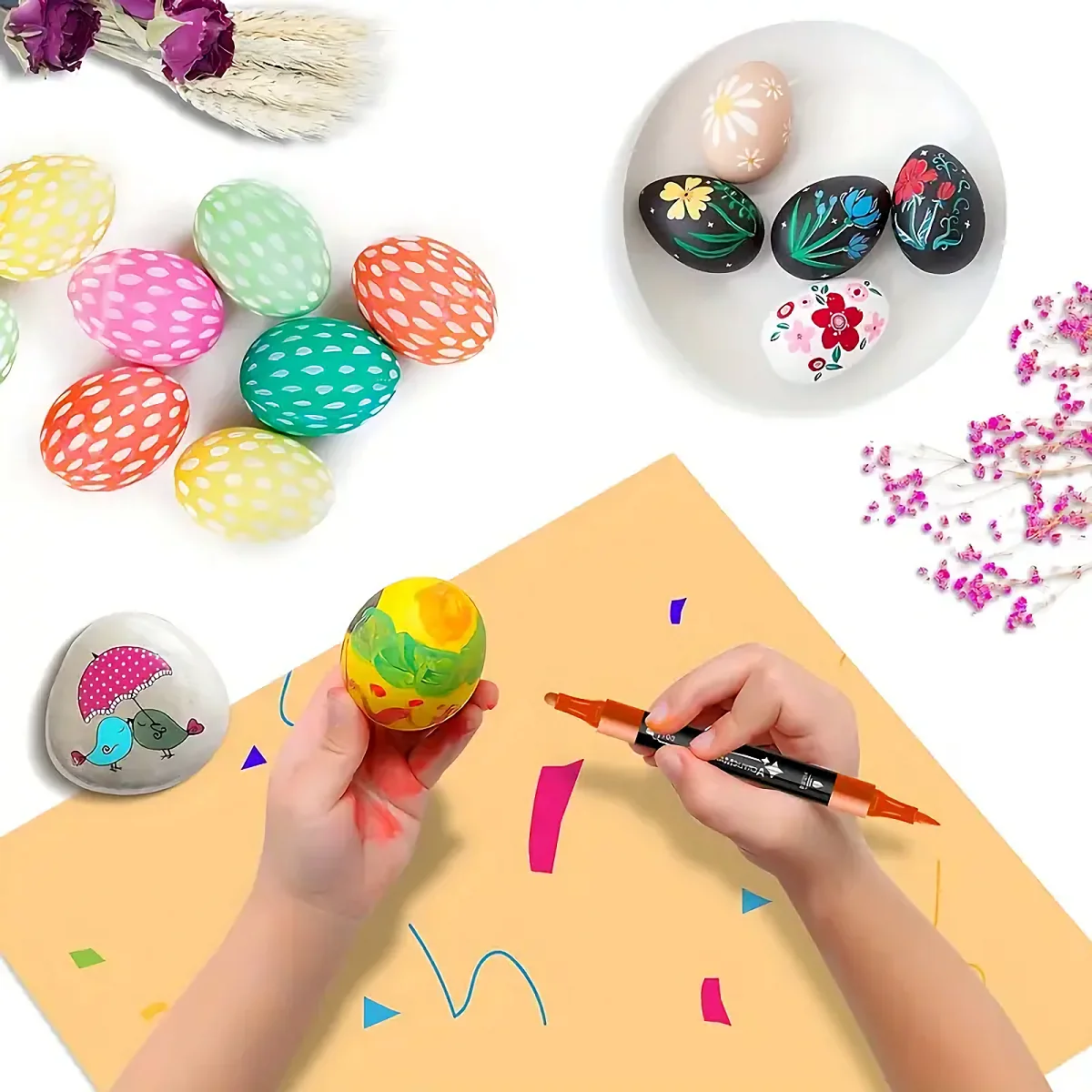 24pcs Dual-Tip Acrylic Paint Markers Set Brush & Dot Tips No Bleed Ink for Rock Wood Canvas DIY Projects & Art