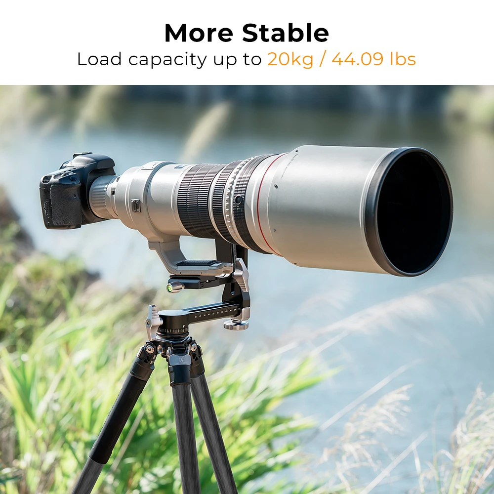 K&F Concept Gimbal Tripod Head Aluminium Alloy Heavy Duty 360&deg; Panoramic Head with 1/4" Quick Release Plate For Camera Tripods