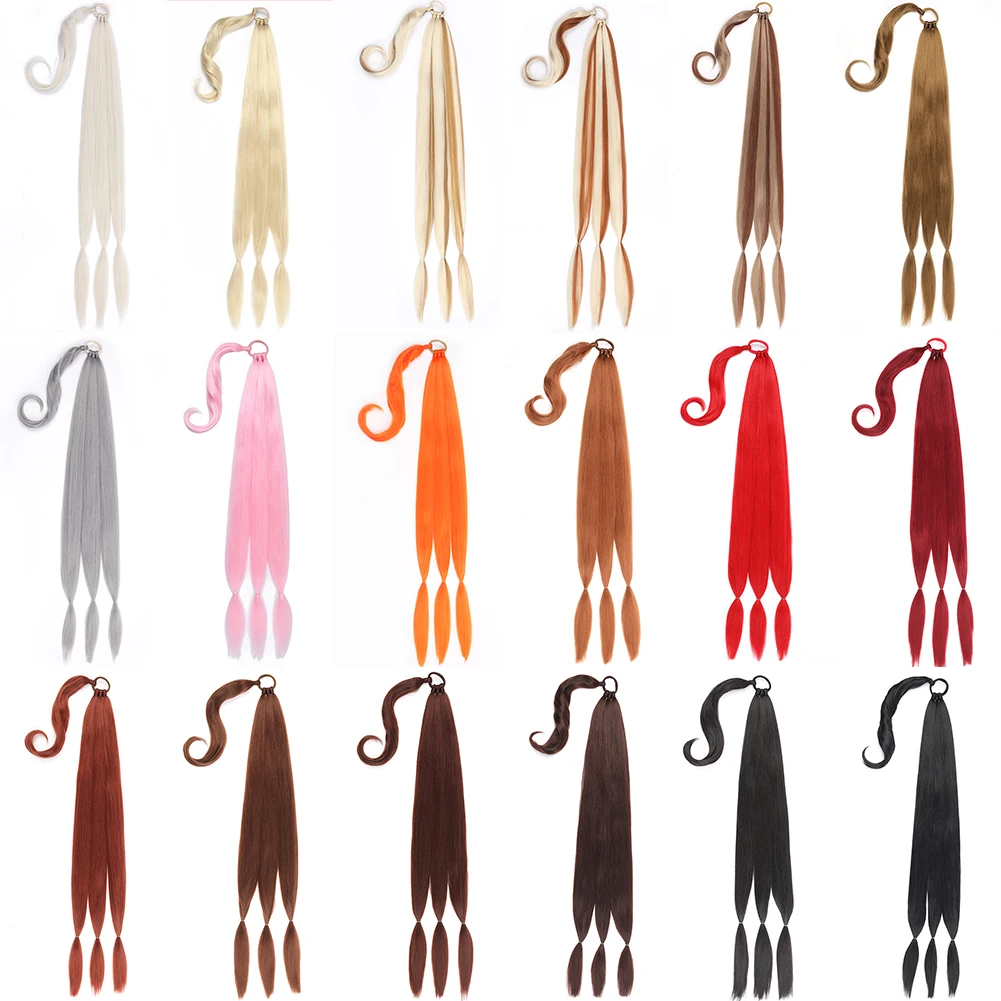 Long DIY Braided Ponytail Extension with Hair Tie Straight Wrap Around Hair Extensions Ponytail Natural Soft Synthetic fake hair extensions