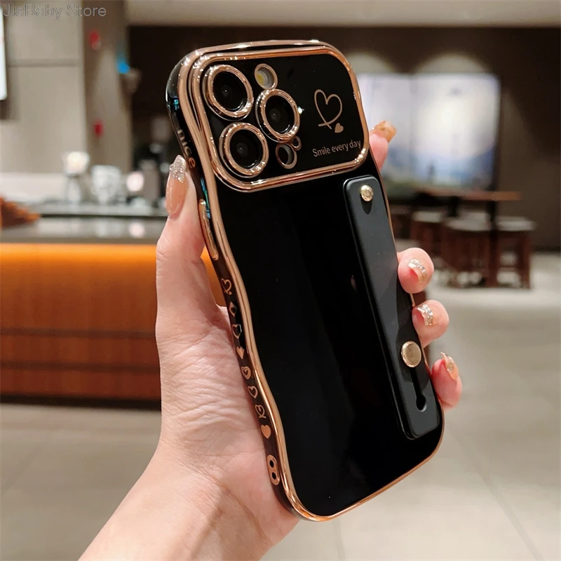 Glitter Camera Protection Luxury Jellewed Heart Holder Liquid Soft Phone Case For iPhone 11 12 13 14 15 16 Plus Pro Max Cover_voghion.com