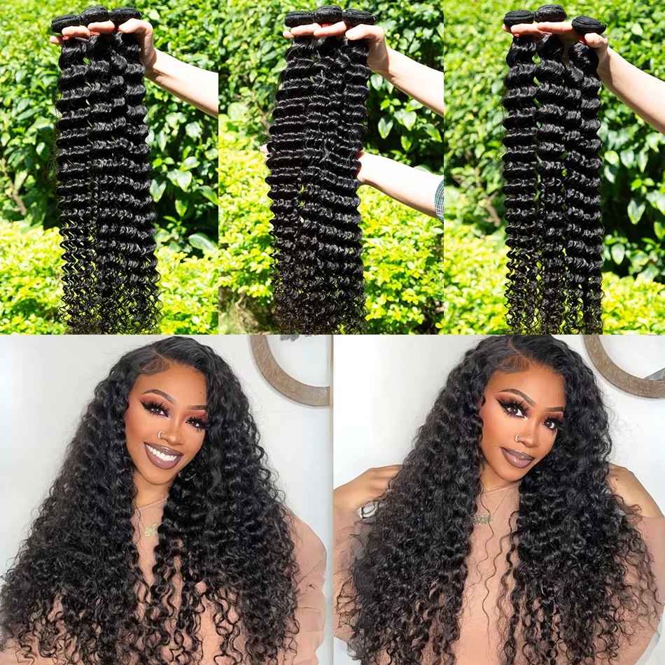 Deep Wave Human Hair Bundles Curly Hair Brazilian Weaving 28 30 40 42 Inch Natural Human Remy Loose Deep Wave Bundles