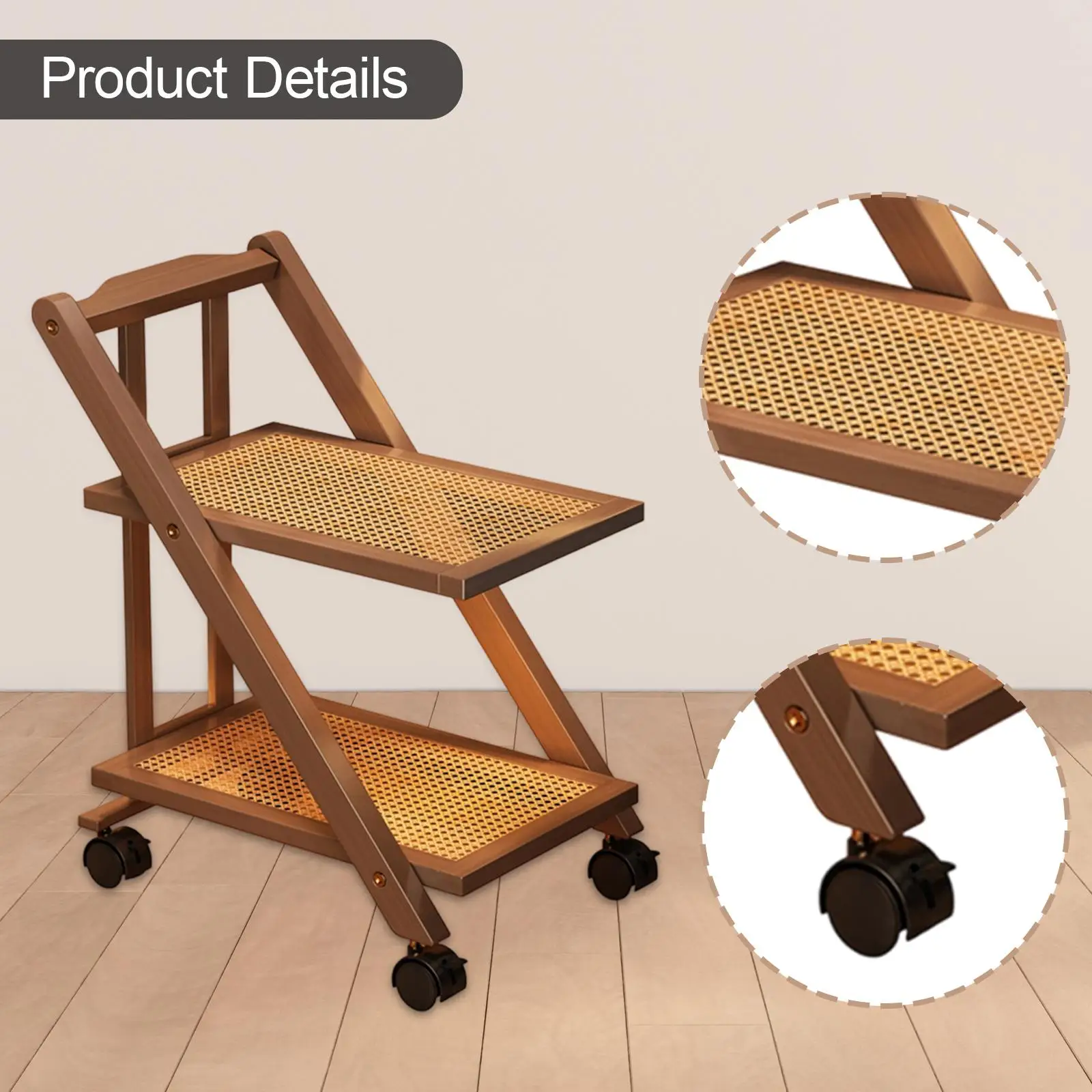 Rolling Utility Cart Folding Stylish Portable Movable Storage Rack Practical Bedside Table for Kitchen Bathroom Home Office Bar