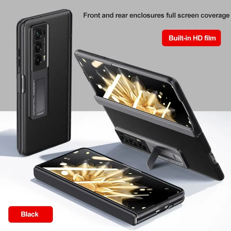 QUYISHAN Coque Compatible Avec Huawei Honor Magic V2 RSR, Protection D'écran Intégrée, Béquille Cachée, Charnière De Charge Sans Fil, Protection Antichoc à 360° (doré Noir