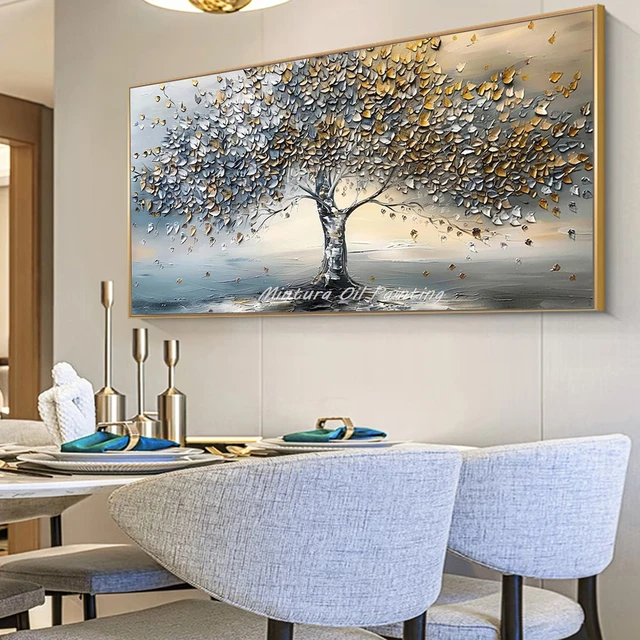 Mintura,Handmade Knife Tree Landscape Oil Painting on Canvas,Modern Home Decoration,Wall Art Picture,Abstract Textured 3D Poster 1
