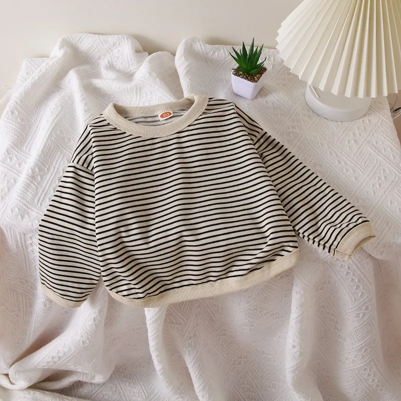 Summer Kids Striped Long Sleeves T-shirt Toddler Girl Loose Bottoming Shirt Boy Baby Casual Tops Fashion Children Cotton Tees