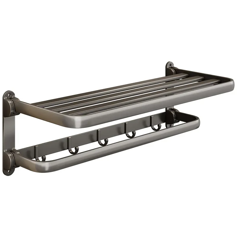Gun gray folding towel rack non-punching space aluminum toilet rack bathroom toilet towel