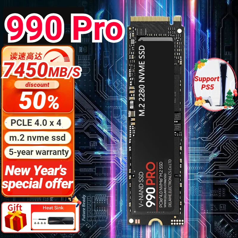 

2024 Brand New 990 Pro SSD 1TB 2TB 4TB NVMe PCIe 4.0 M.2 2280 Disk Drives for PS5 PlayStation5 Laptop Mini PC Gaming Computer