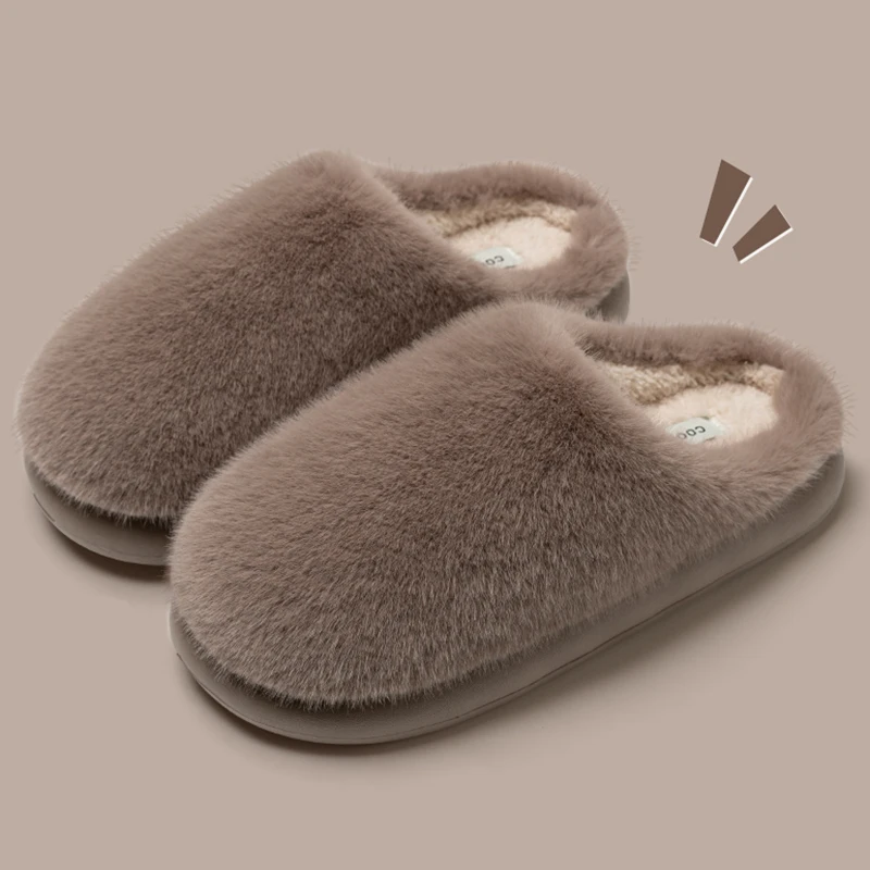 Winter Indoor Thick Soel Fluffy Slippers Women Lightweight Non Slip Platform Home Slides Woman Soft Sole Faux Fur Cloud Slippers
