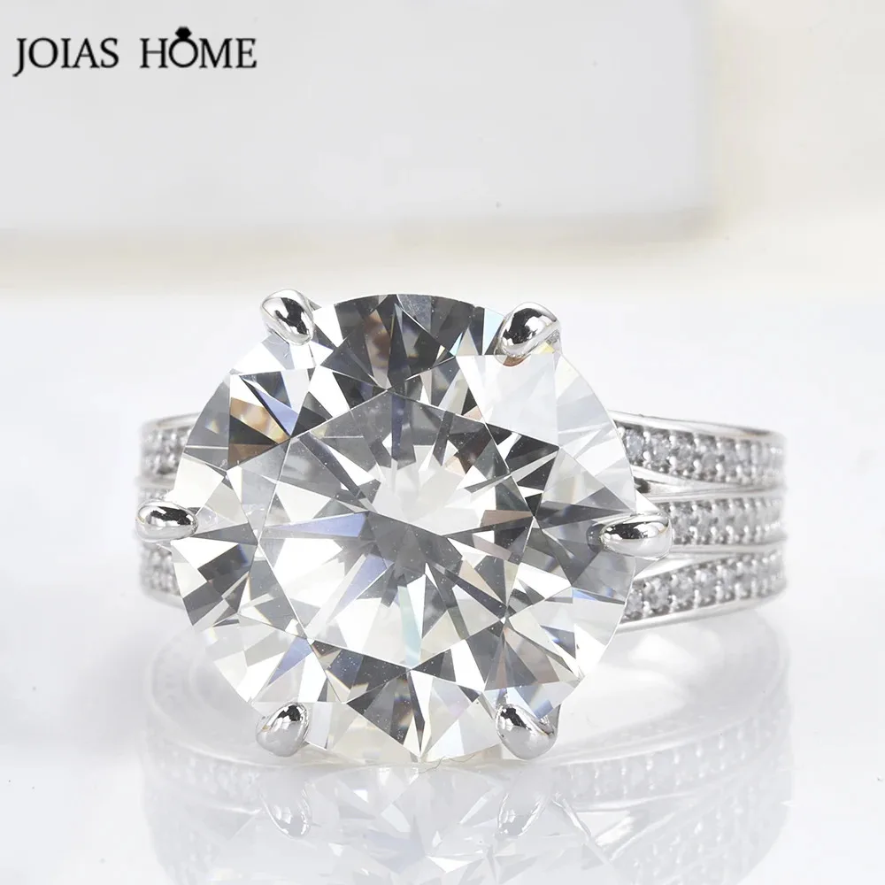 

JoiasHome 925 Silver Ring With 10ct 14mm Excellent Cut Pass Diamond Test Extremely Sparkling Moissanite Ring Men Fine Jewelry