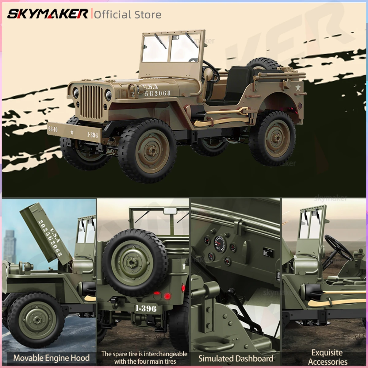 윌리스 지프 JJRC C8815 1/10 RC카 1941 2.4g 4륜구동 RTR 크롤러 등반 군용 RC 트럭 오프로드 자동차 성인 어린이 장난감