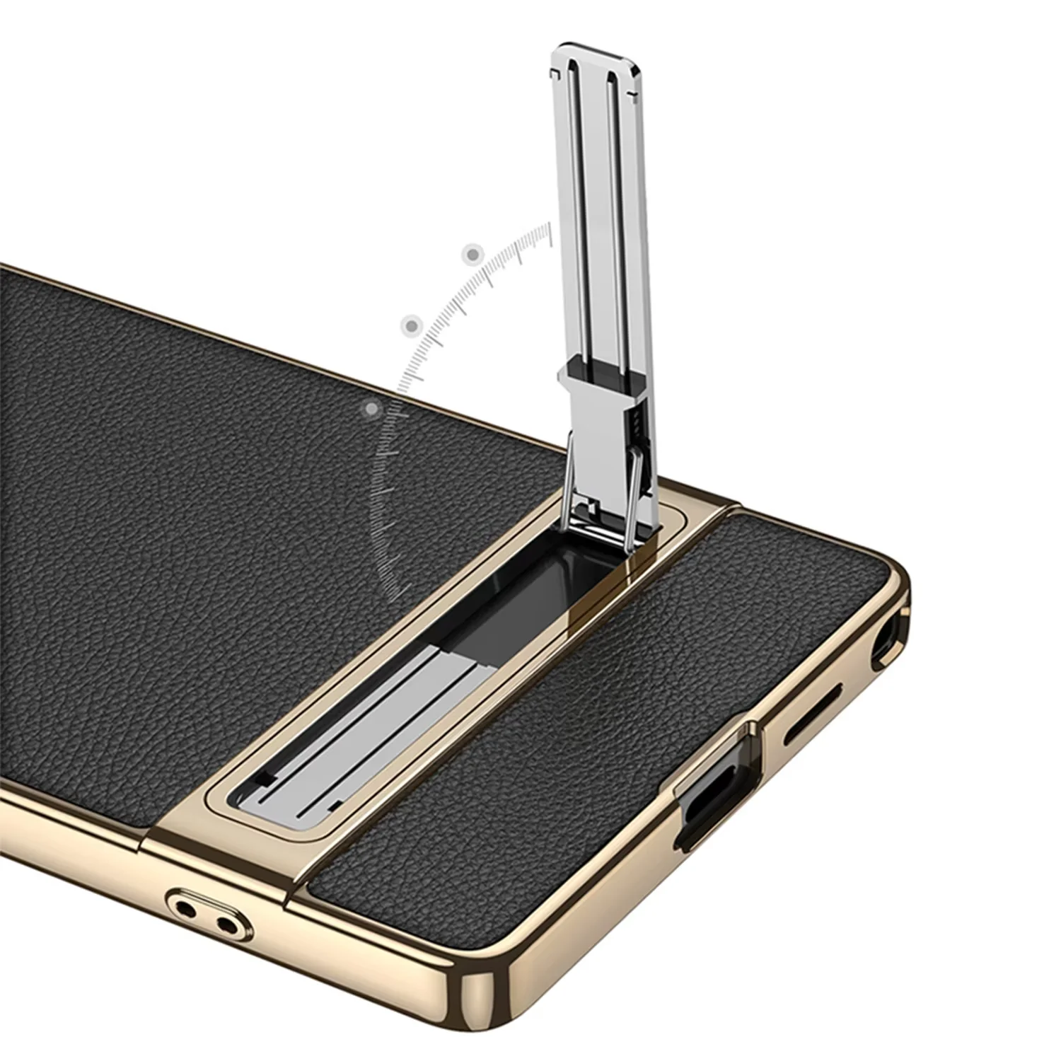 Electroplated Leather Anti-Fall Protective Mobile Phone Case with Shift Bracket
