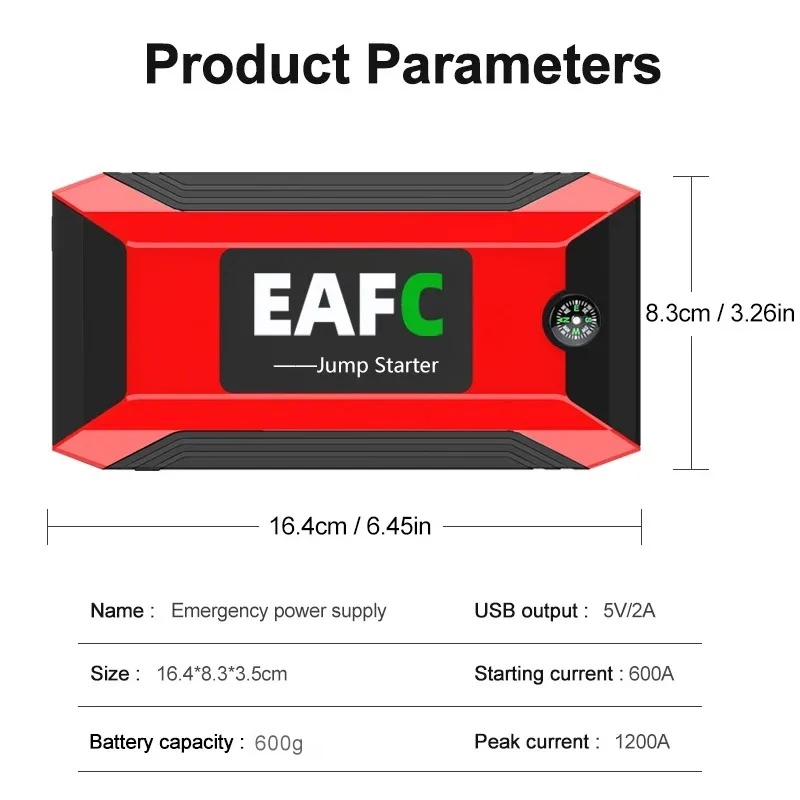 1200A/600A Power Bank Car Starter Auto PowerBank Battery Start Booster Charger Device car jump starter jump starter car battery charger portable battery charger for Gasoline Diesel Car Starter