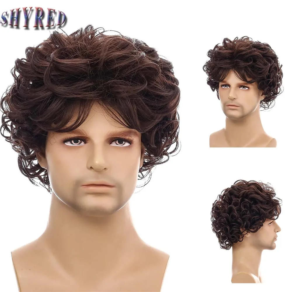 Men's  Wig Short Brown Wavy Synthetic Wig With Bang Heat Resistant Fiber For Men Daily Use Nature Looking Wig мужские кроссовки nike air force 1 07 lx next nature brown kelp dc8744 301