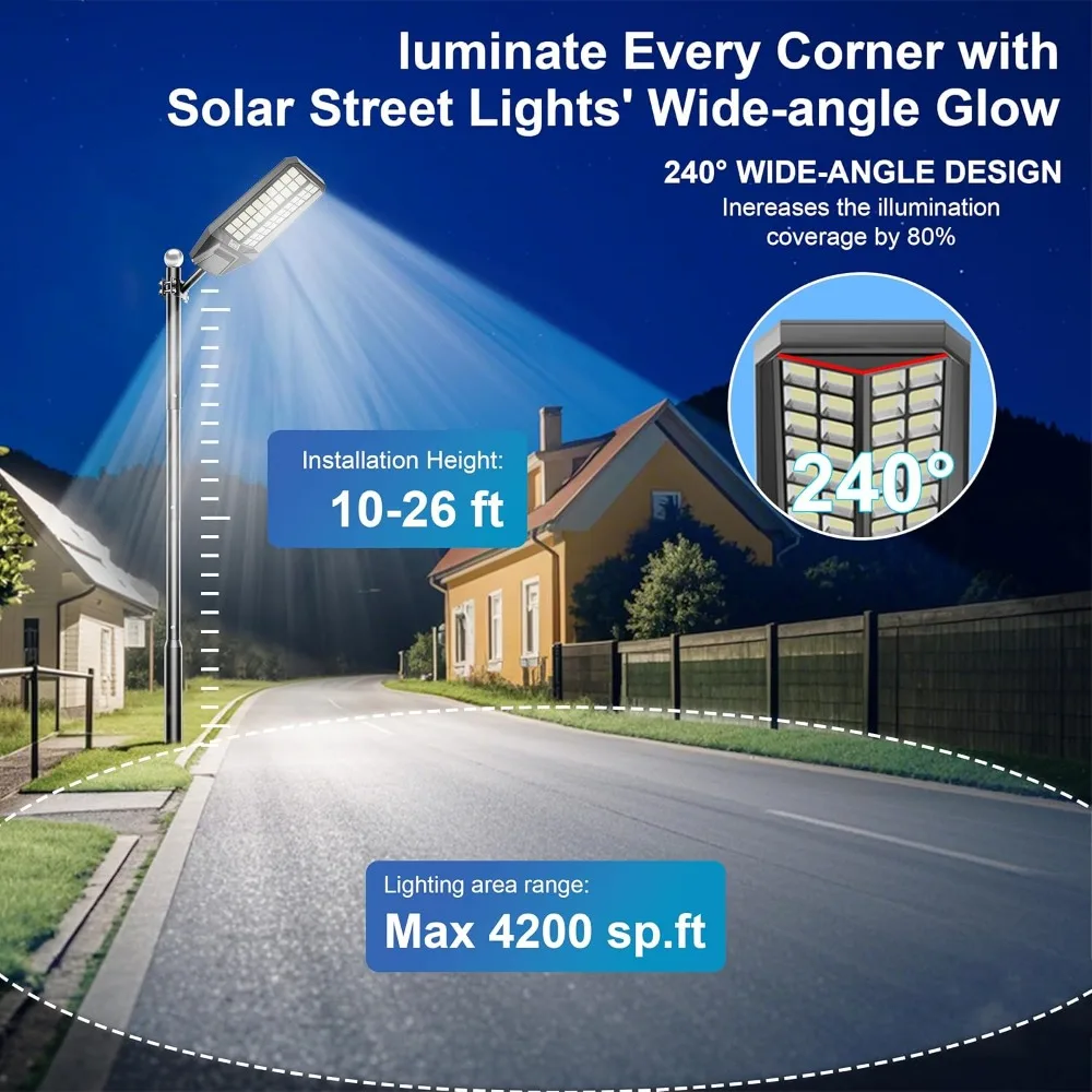 2-pack 8000w solar street light - 600000 lumens, dusk-to-dawn, waterproof, ideal for commercial & outdoor parking lots - energy- 5