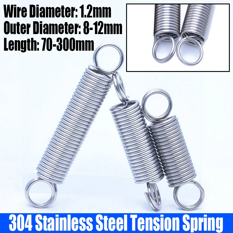 

1PCS 1.2mm Wire Dia 304 Stainless Steel O Ring Hook Extension Spring Tension Spring Coil Spring Dual Hook Spring L=70mm-300mm
