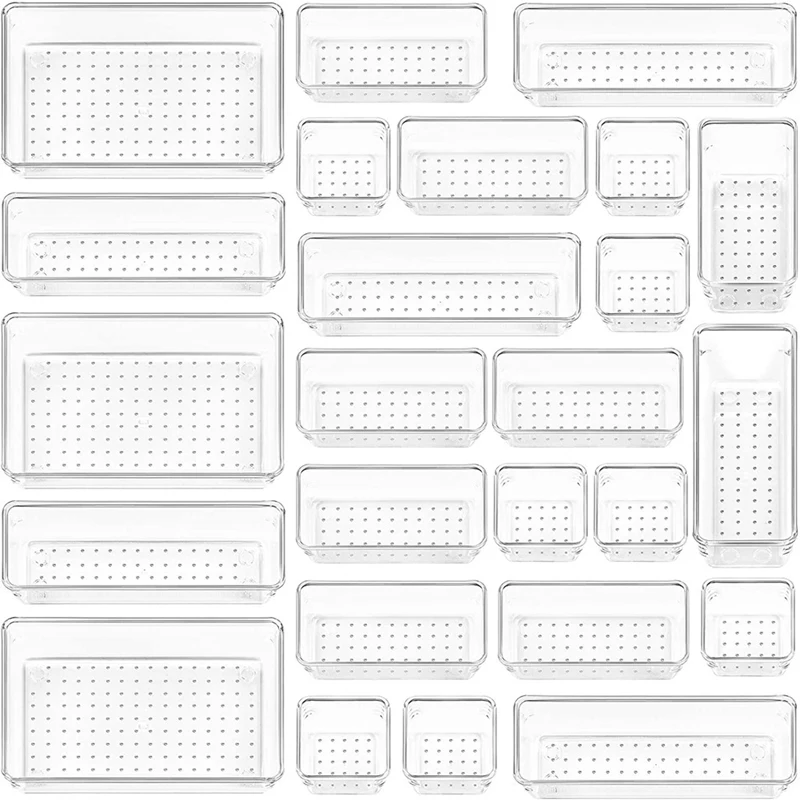 

New-25 Pack Desk Drawer Organiser, Fridge Organisers With 4 Size Makeup Organiser Storage Drawers,For Kitchen, Bedroom
