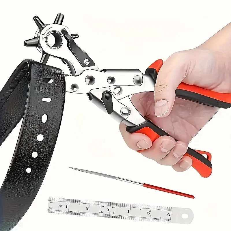 Revolving Leather Hole Punch Plier Multi-Size Puncher Tool for Belts Watch Bands Straps Eyelets-Comfort Grip Handle hole punching tools,leather punch