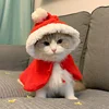 Funny Cat Christmas Costume Santa Cosplay Pet Christmas Cape Dress Up Clothes Warm Red Scarf Cloak With Hat Pet Accessories 4